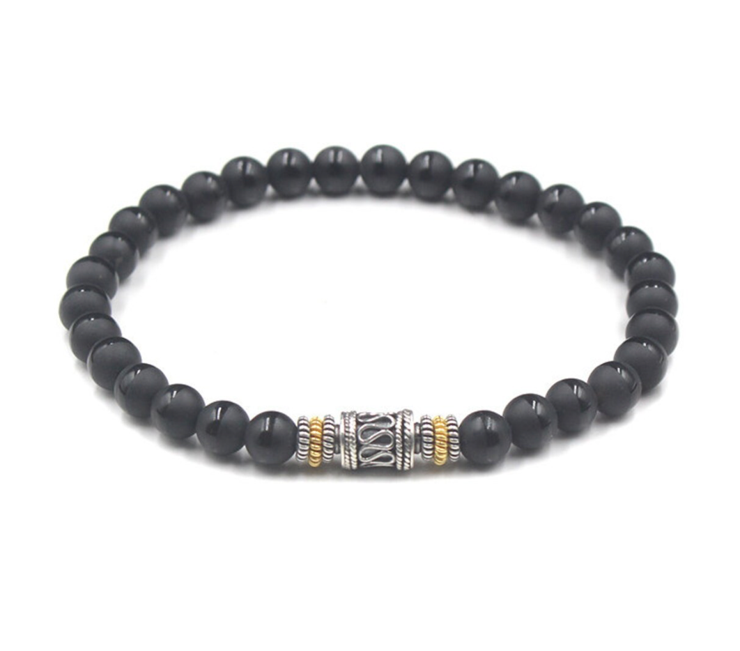 Bracelet traditionnel en pierres naturelles Onyx pour stabilité & force)