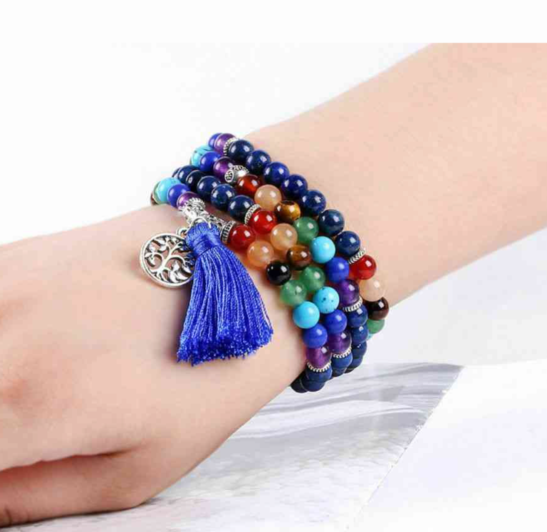 Mâla Tibétain “Clarté & Équilibre” – Lapis Lazuli & 7 Chakras