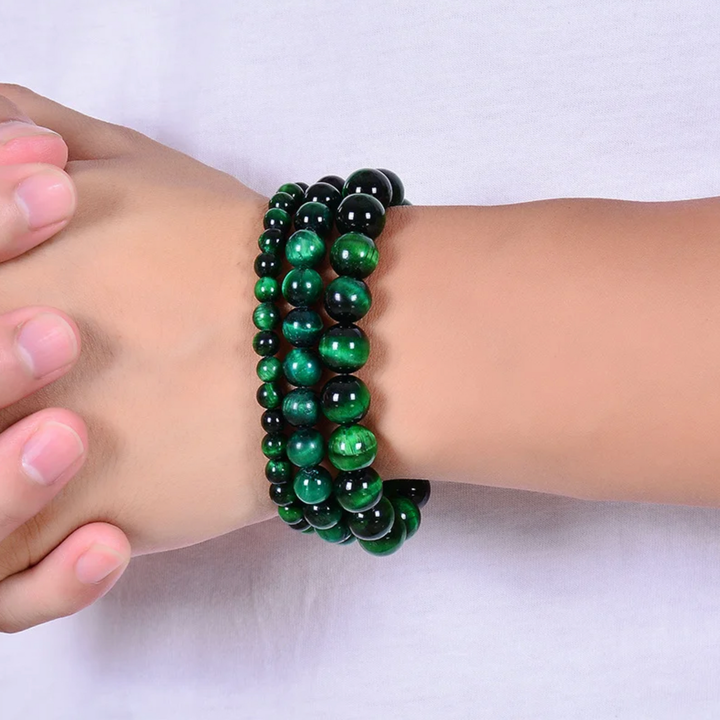 Bracelet Bouddhiste en Oeil de Tigre Vert