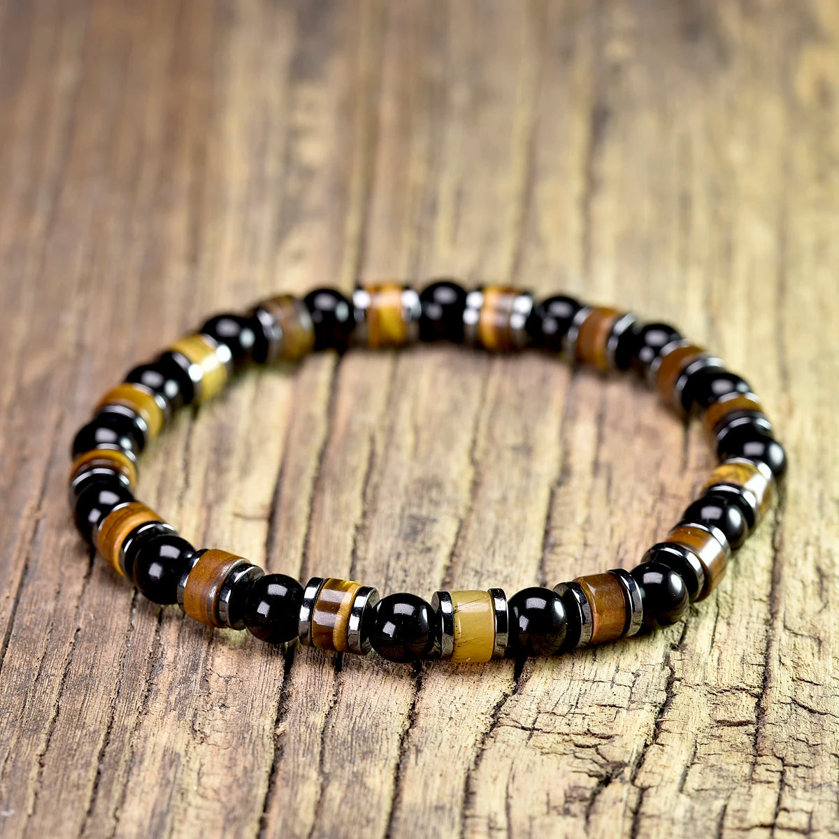 Bracelet en obsidienne noire et hématite naturelle pour protection et équilibre énergétique