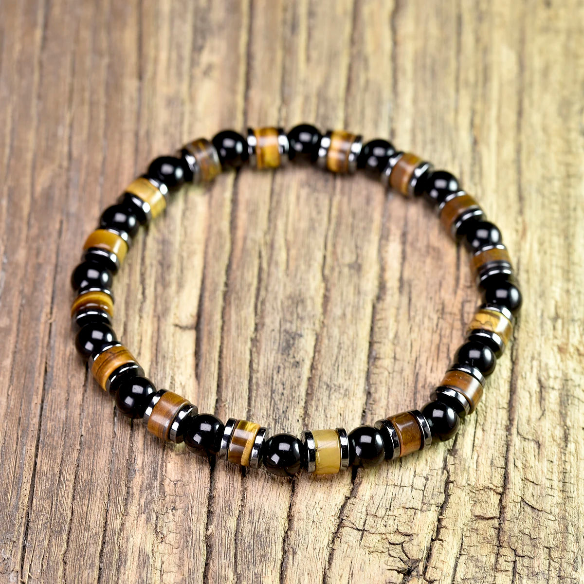 Bracelet en obsidienne noire et hématite naturelle pour protection et équilibre énergétique