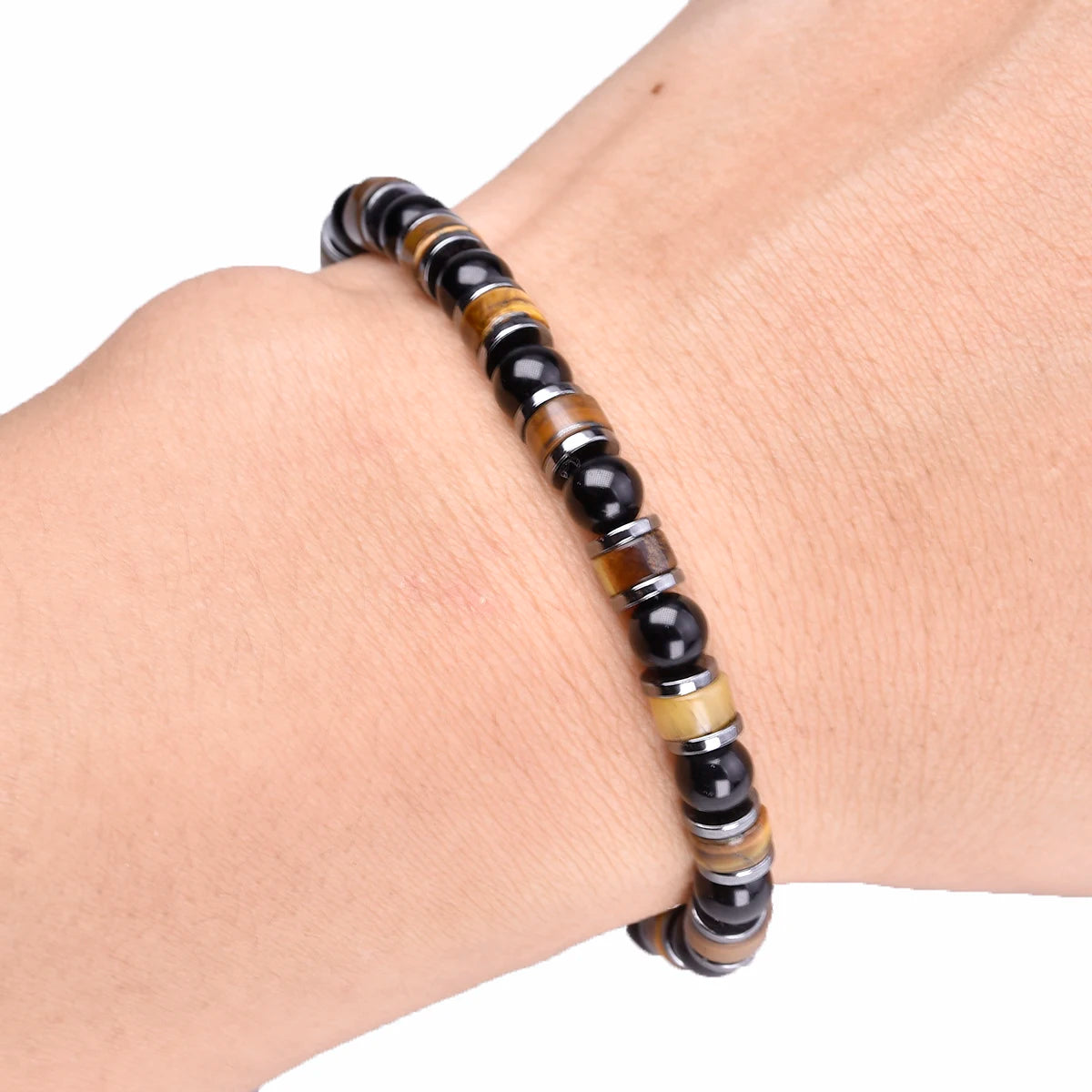 Bracelet en obsidienne noire et hématite naturelle pour protection et équilibre énergétique